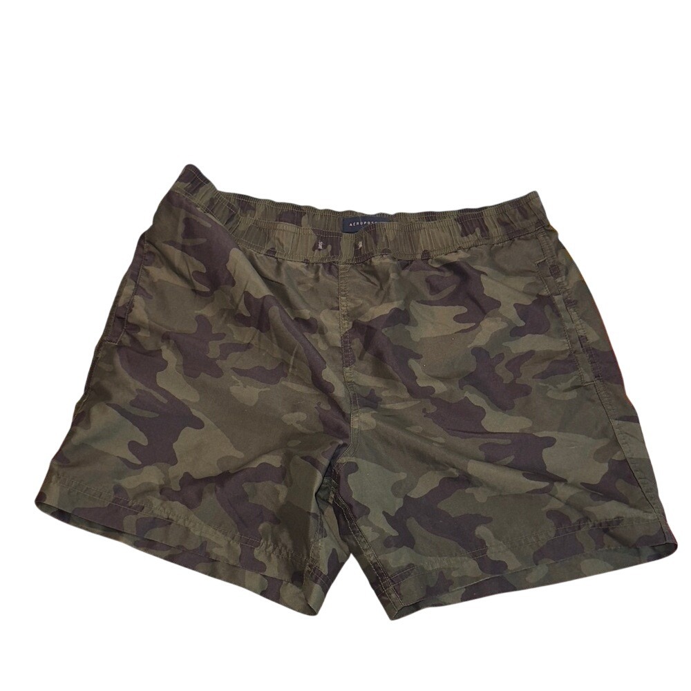 Aeropostale Green Camouflage Nylon Shorts Mens Large Camo Swim Trunks Mesh Lined